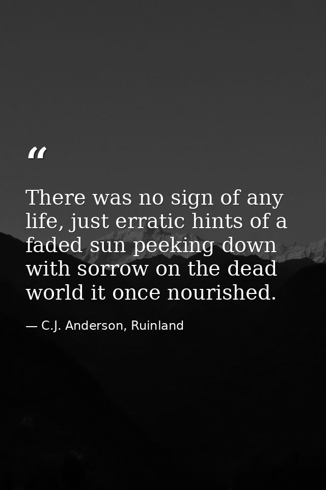 There was no sign of any life, just erratic hints of a faded sun peeking down with sorrow on the dead world it once nour — C.J. Anderson, Ruinland