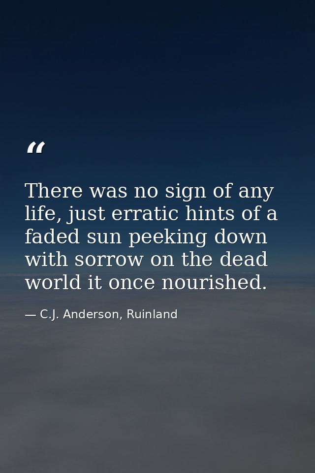 There was no sign of any life, just erratic hints of a faded sun peeking down with sorrow on the dead world it once nour — C.J. Anderson, Ruinland