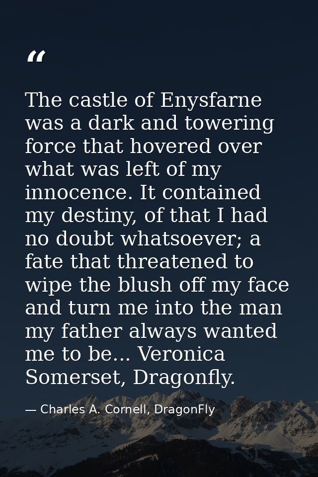 The castle of Enysfarne was a dark and towering force that hovered over what was left of my innocence. It contained my d — Charles A. Cornell, DragonFly