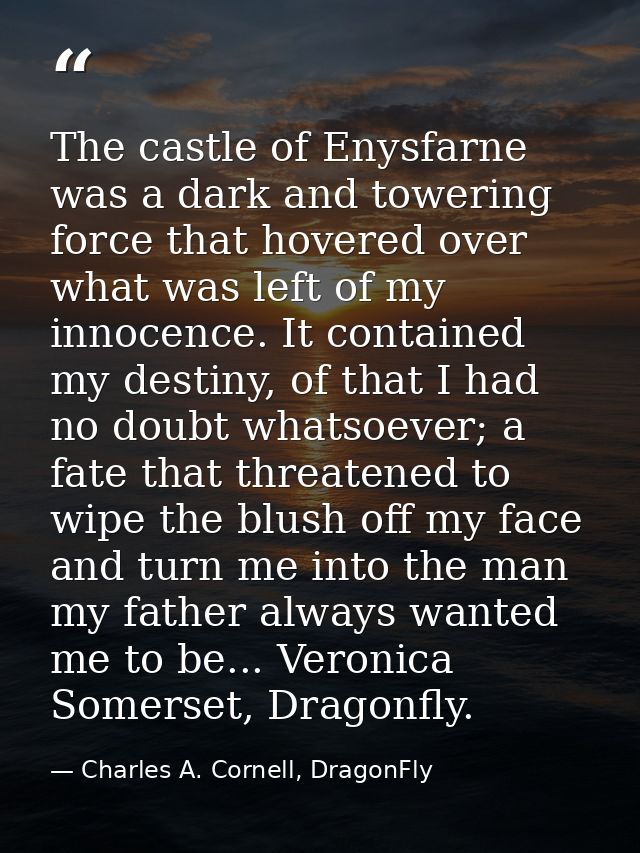 The castle of Enysfarne was a dark and towering force that hovered over what was left of my innocence. It contained my d — Charles A. Cornell, DragonFly