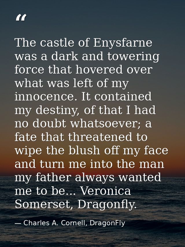 The castle of Enysfarne was a dark and towering force that hovered over what was left of my innocence. It contained my d — Charles A. Cornell, DragonFly