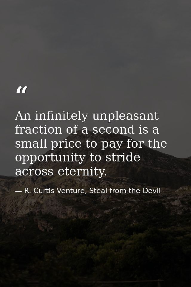An infinitely unpleasant fraction of a second is a small price to pay for the opportunity to stride across eternity. — R. Curtis Venture, Steal from the Devil