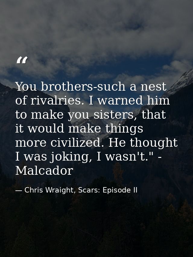 You brothers-such a nest of rivalries. I warned him to make you sisters, that it would make things more civilized. He th — Chris Wraight, Scars: Episode II