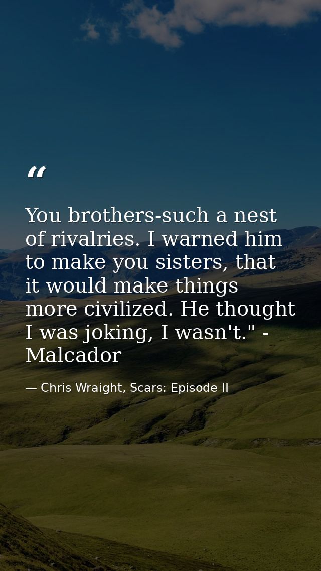 You brothers-such a nest of rivalries. I warned him to make you sisters, that it would make things more civilized. He th — Chris Wraight, Scars: Episode II