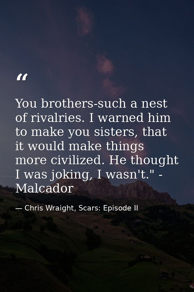 You brothers-such a nest of rivalries. I warned him to make you sisters, that it would make things more civilized. He th — Chris Wraight, Scars: Episode II
