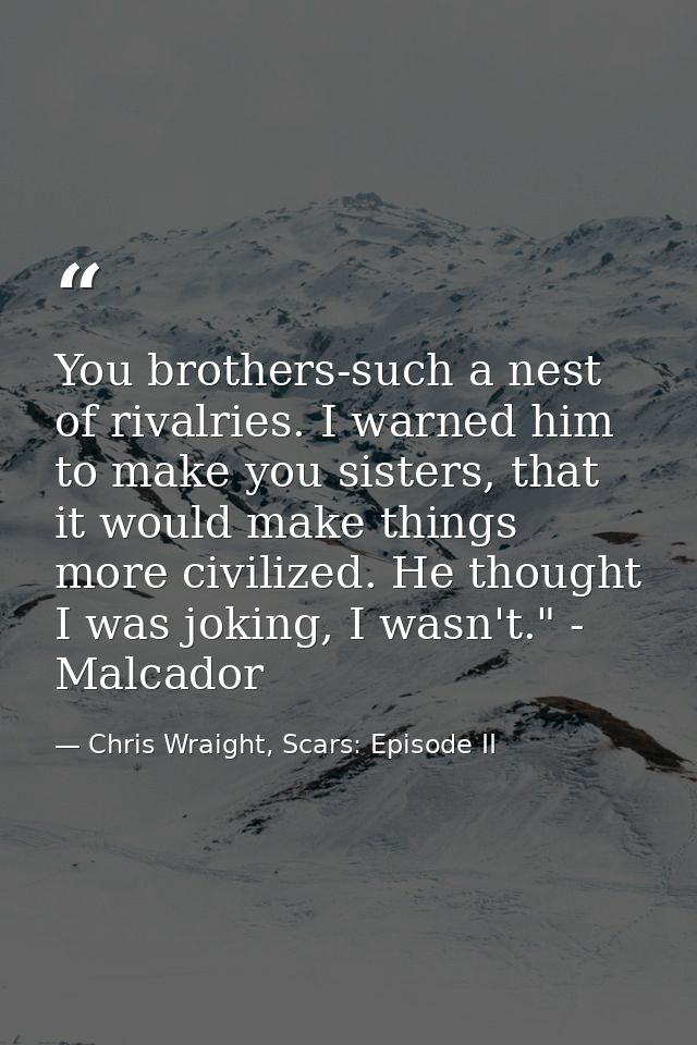 You brothers-such a nest of rivalries. I warned him to make you sisters, that it would make things more civilized. He th — Chris Wraight, Scars: Episode II