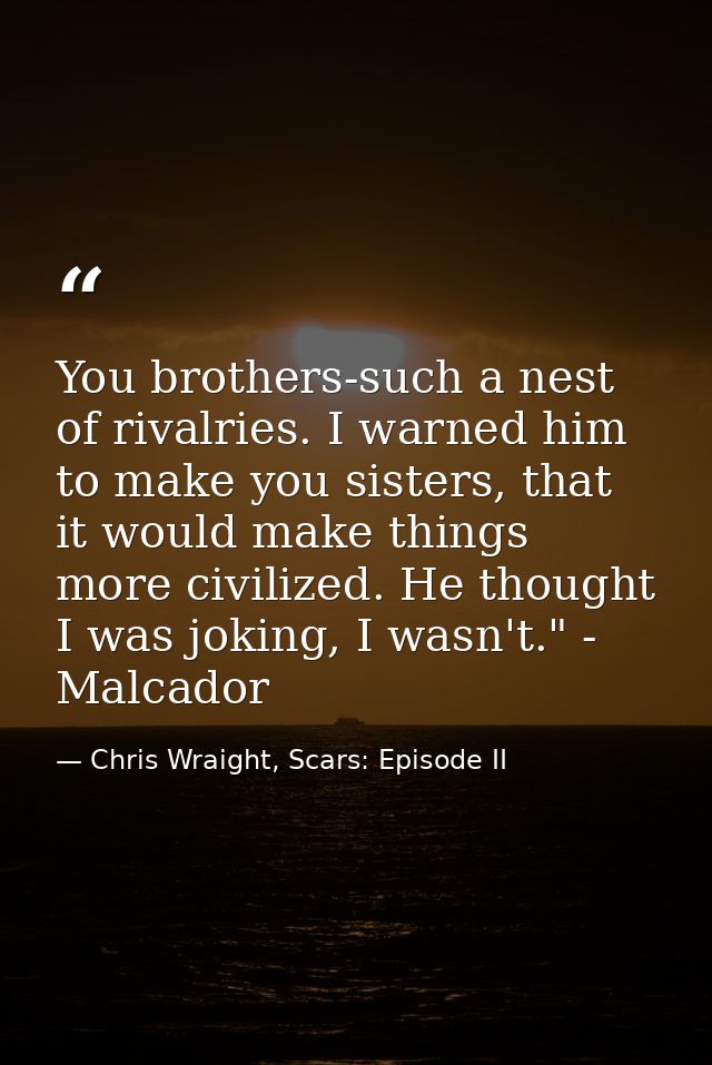 You brothers-such a nest of rivalries. I warned him to make you sisters, that it would make things more civilized. He th — Chris Wraight, Scars: Episode II