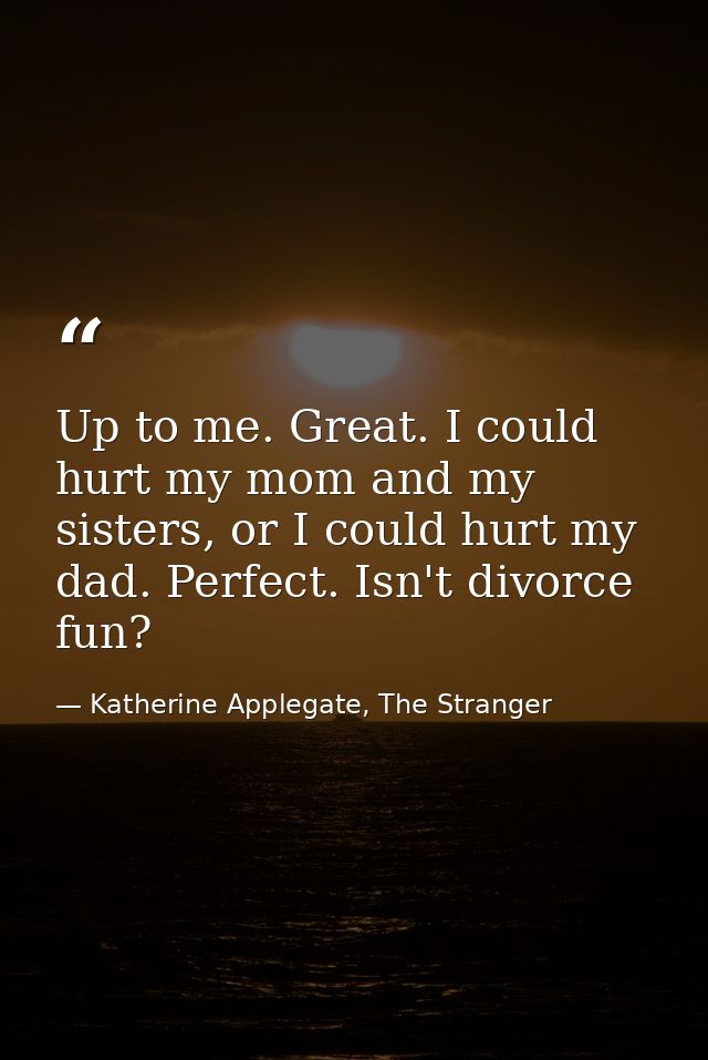Up to me. Great. I could hurt my mom and my sisters, or I could hurt my dad. Perfect. Isn't divorce fun? — Katherine Applegate, The Stranger
