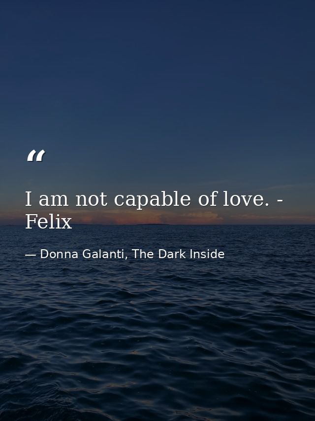 I am not capable of love. - Felix — Donna Galanti, The Dark Inside