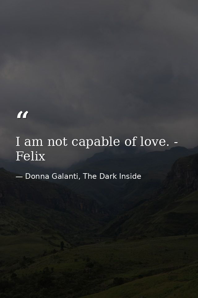 I am not capable of love. - Felix — Donna Galanti, The Dark Inside