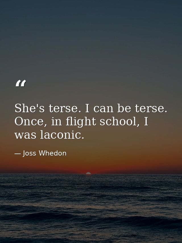 She's terse. I can be terse. Once, in flight school, I was laconic. — Joss Whedon