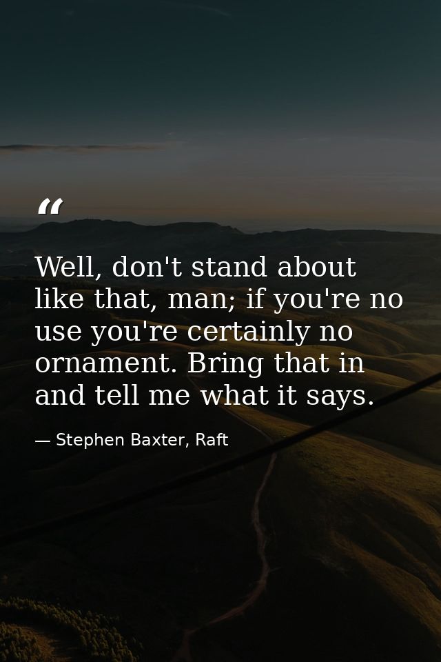 Well, don't stand about like that, man; if you're no use you're certainly no ornament. Bring that in and tell me what it — Stephen Baxter, Raft