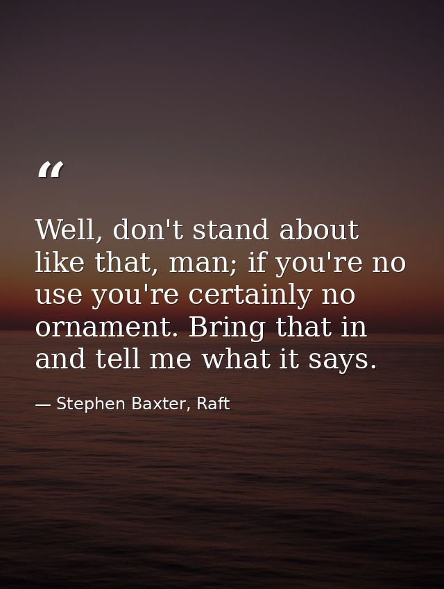 Well, don't stand about like that, man; if you're no use you're certainly no ornament. Bring that in and tell me what it — Stephen Baxter, Raft