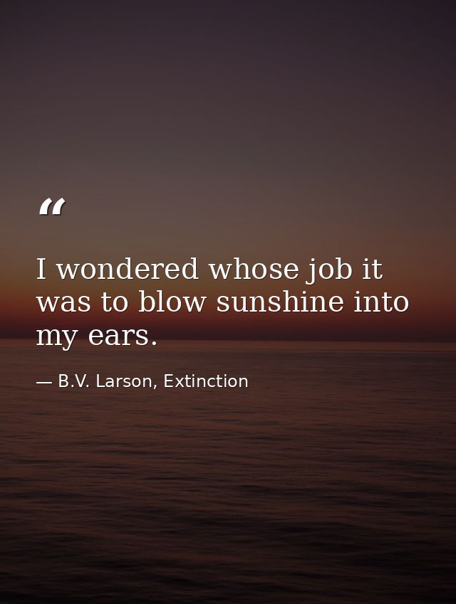 I wondered whose job it was to blow sunshine into my ears. — B.V. Larson, Extinction