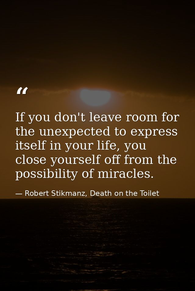 If you don't leave room for the unexpected to express itself in your life, you close yourself off from the possibility o — Robert Stikmanz, Death on the Toilet
