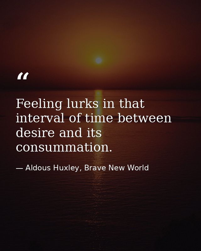 Feeling lurks in that interval of time between desire and its consummation. — Aldous Huxley, Brave New World