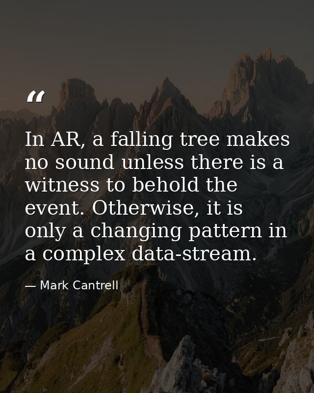 In AR, a falling tree makes no sound unless there is a witness to behold the event. Otherwise, it is only a changing pat — Mark Cantrell