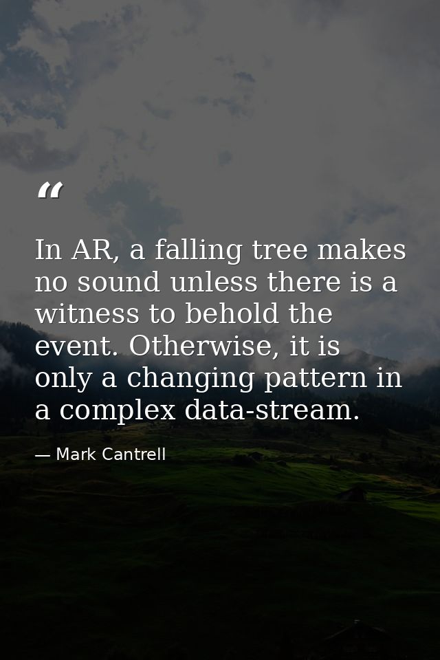 In AR, a falling tree makes no sound unless there is a witness to behold the event. Otherwise, it is only a changing pat — Mark Cantrell