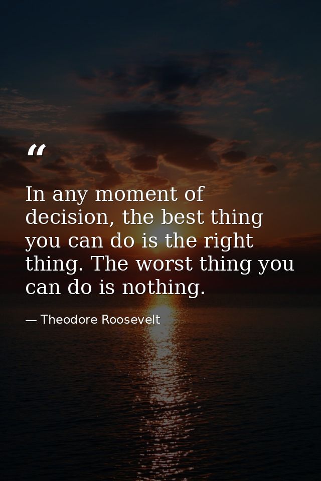 In any moment of decision, the best thing you can do is the right thing. The worst thing you can do is nothing. — Theodore Roosevelt