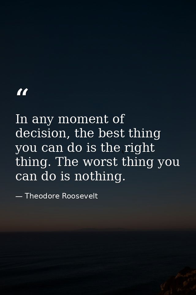 In any moment of decision, the best thing you can do is the right thing. The worst thing you can do is nothing. — Theodore Roosevelt
