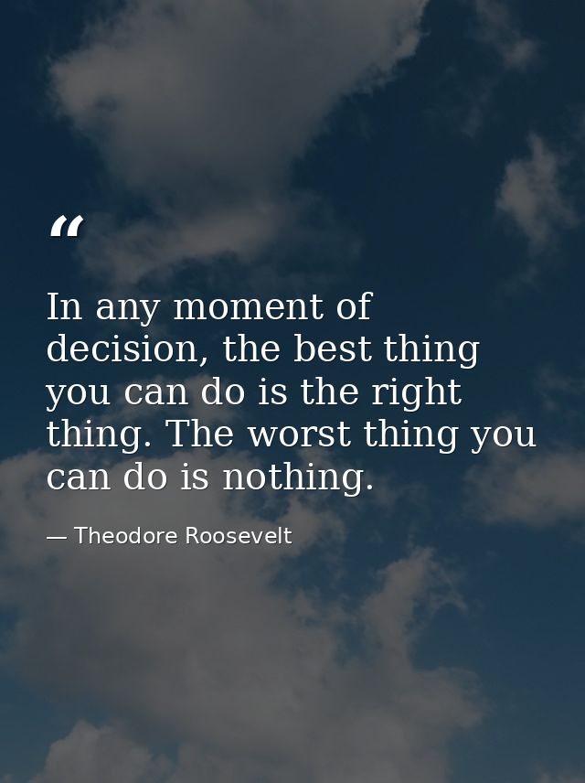 In any moment of decision, the best thing you can do is the right thing. The worst thing you can do is nothing. — Theodore Roosevelt