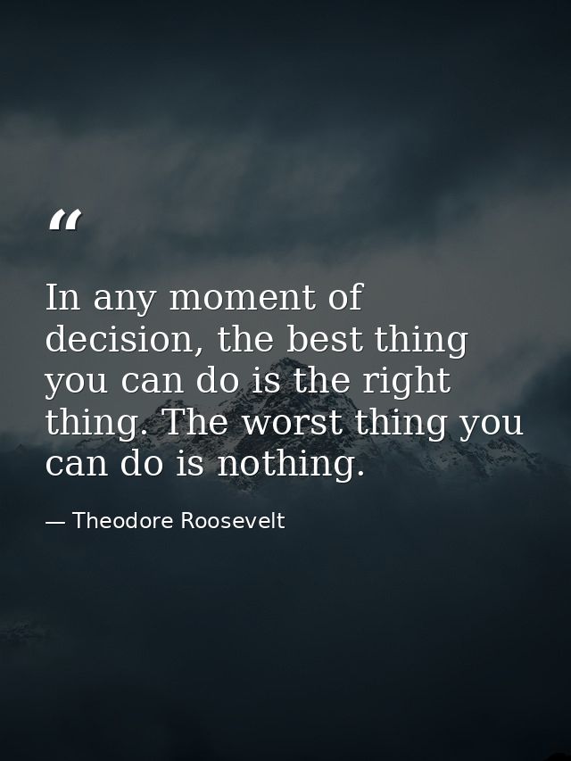 In any moment of decision, the best thing you can do is the right thing. The worst thing you can do is nothing. — Theodore Roosevelt