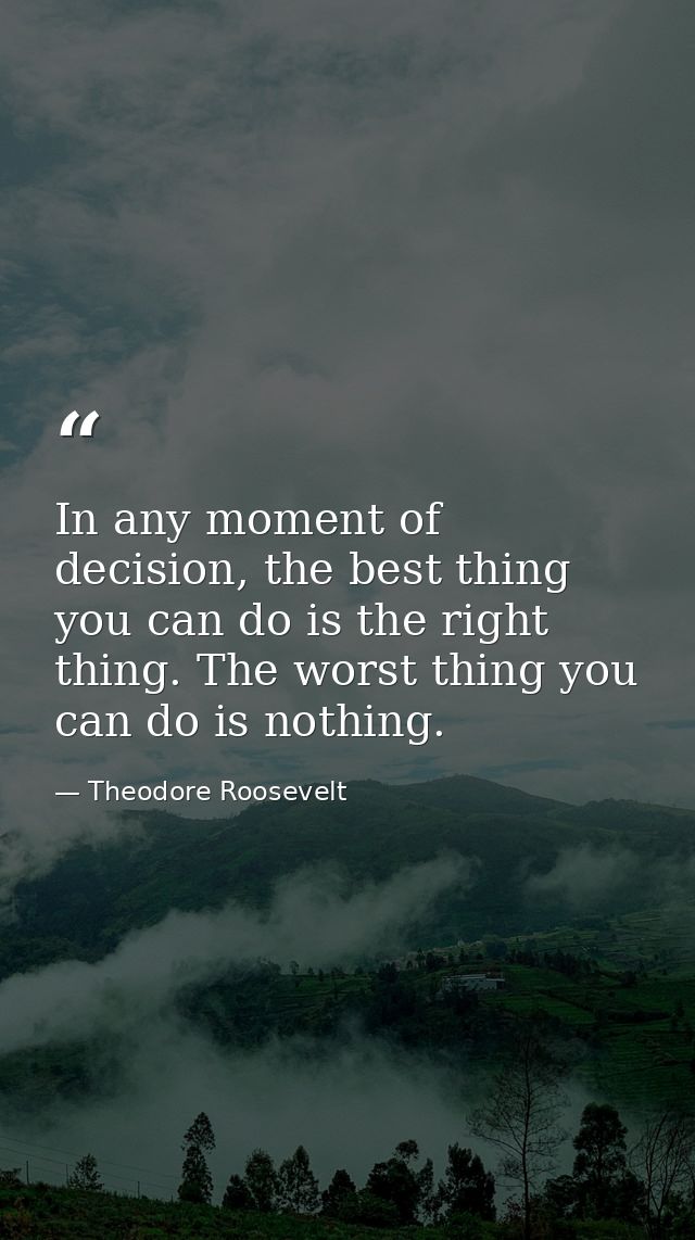 In any moment of decision, the best thing you can do is the right thing. The worst thing you can do is nothing. — Theodore Roosevelt