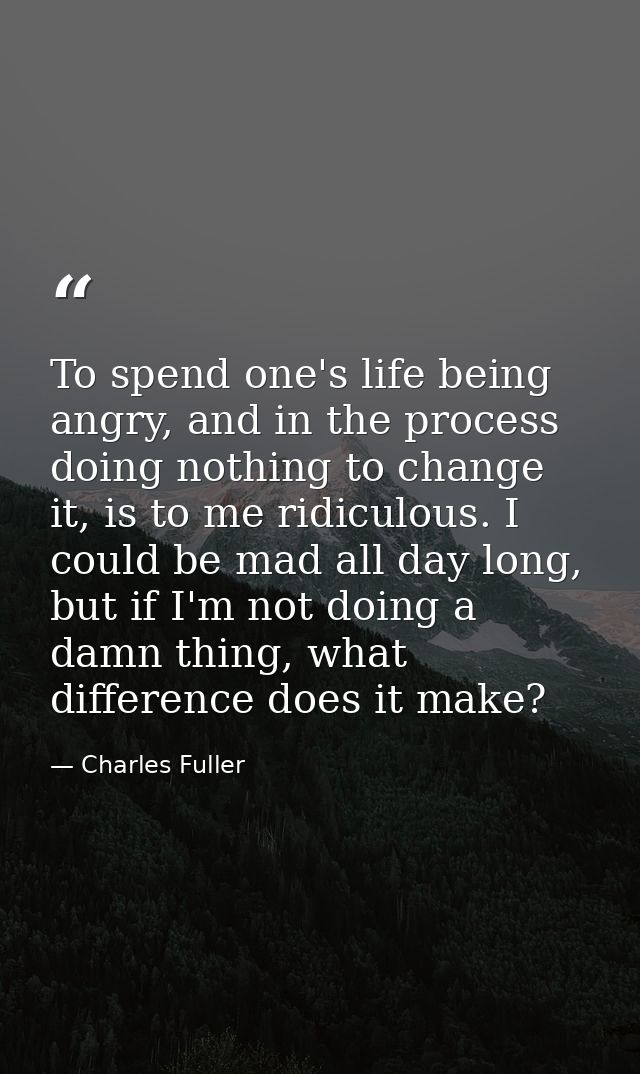 To spend one's life being angry, and in the process doing nothing to change it, is to me ridiculous. I could be mad all  — Charles Fuller