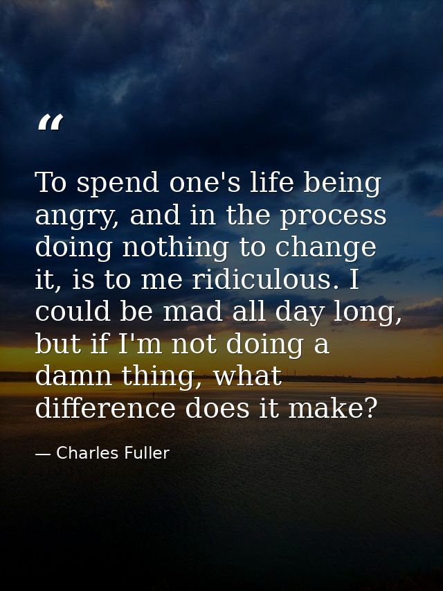 To spend one's life being angry, and in the process doing nothing to change it, is to me ridiculous. I could be mad all  — Charles Fuller