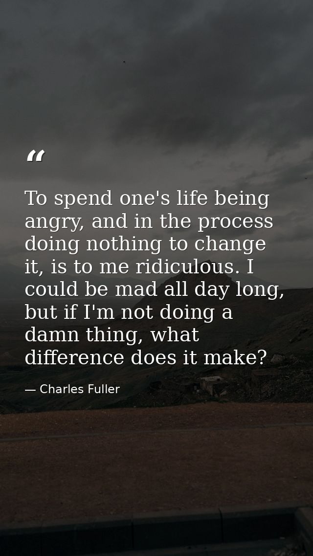 To spend one's life being angry, and in the process doing nothing to change it, is to me ridiculous. I could be mad all  — Charles Fuller