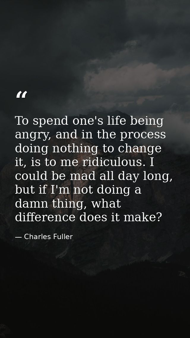 To spend one's life being angry, and in the process doing nothing to change it, is to me ridiculous. I could be mad all  — Charles Fuller
