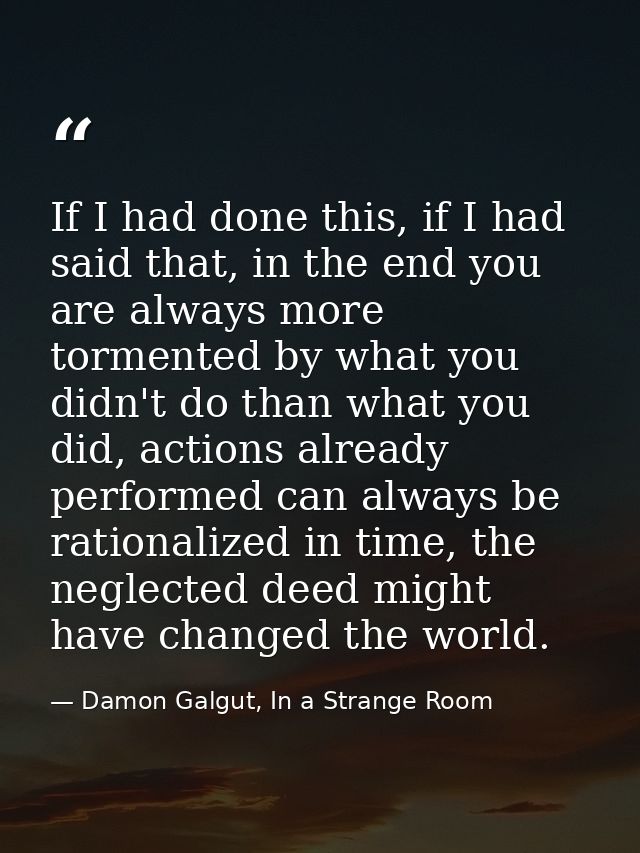 If I had done this, if I had said that, in the end you are always more tormented by what you didn't do than what you did — Damon Galgut, In a Strange Room