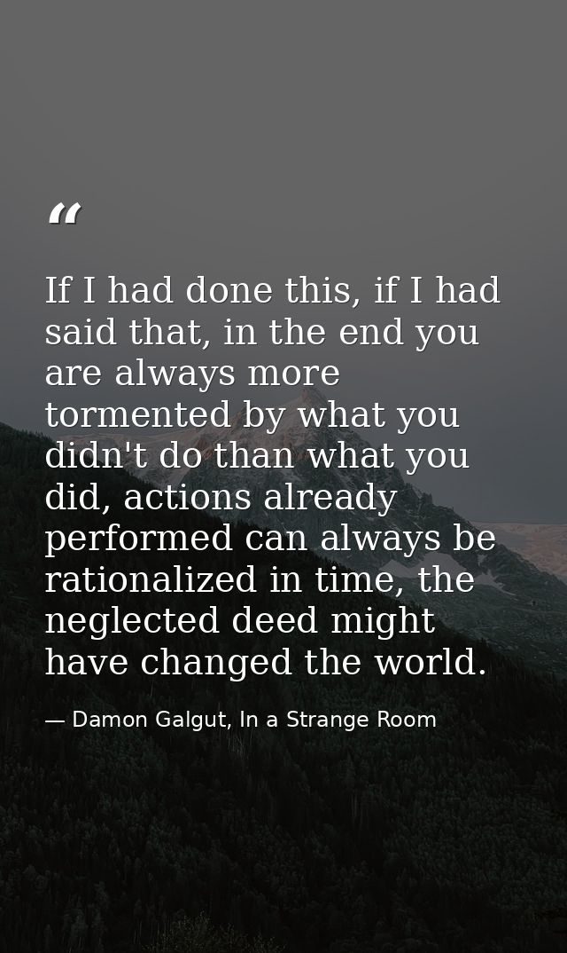 If I had done this, if I had said that, in the end you are always more tormented by what you didn't do than what you did — Damon Galgut, In a Strange Room