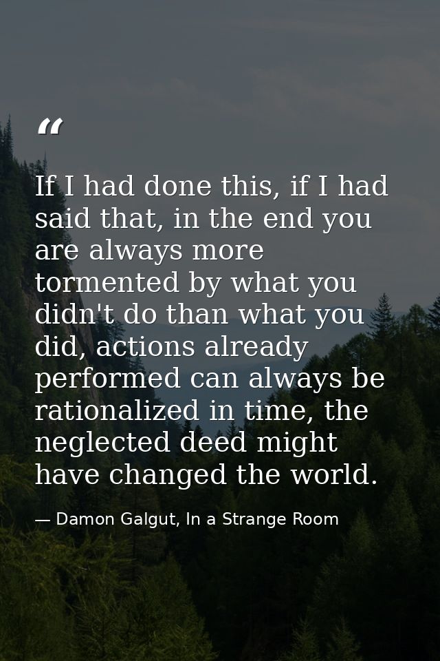 If I had done this, if I had said that, in the end you are always more tormented by what you didn't do than what you did — Damon Galgut, In a Strange Room