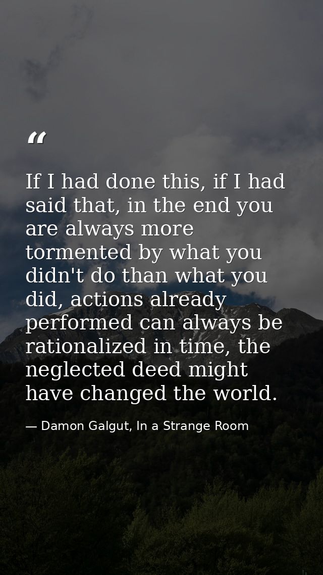 If I had done this, if I had said that, in the end you are always more tormented by what you didn't do than what you did — Damon Galgut, In a Strange Room
