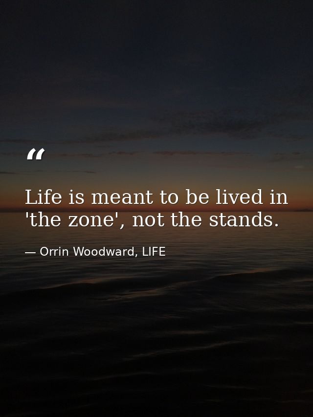 Life is meant to be lived in 'the zone', not the stands. — Orrin Woodward, LIFE