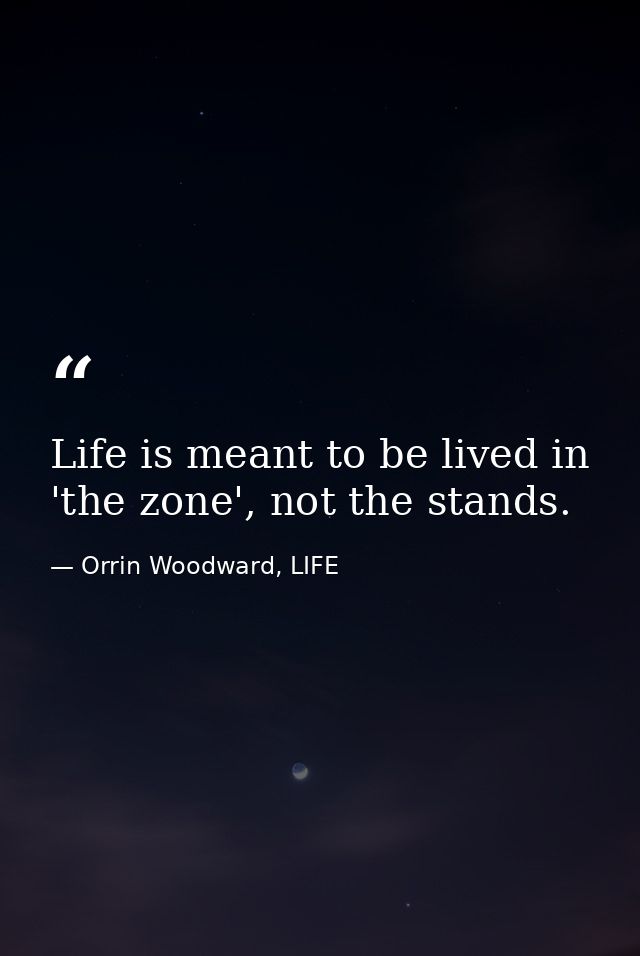 Life is meant to be lived in 'the zone', not the stands. — Orrin Woodward, LIFE