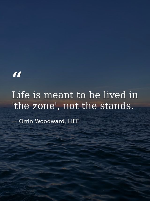 Life is meant to be lived in 'the zone', not the stands. — Orrin Woodward, LIFE