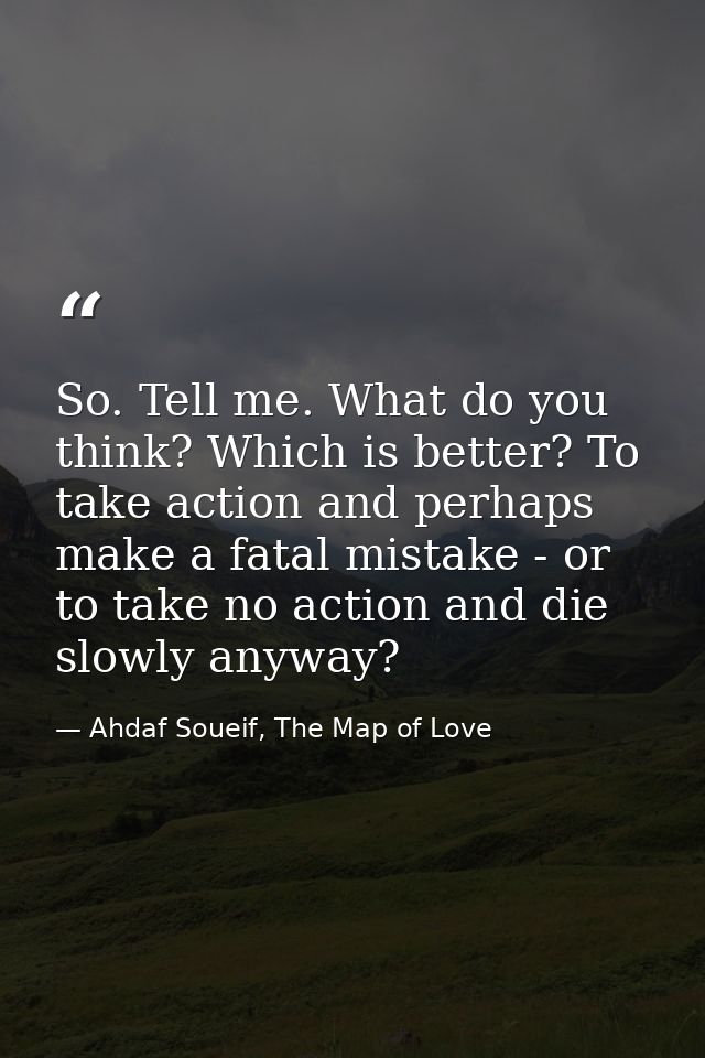 So. Tell me. What do you think? Which is better? To take action and perhaps make a fatal mistake - or to take no action  — Ahdaf Soueif, The Map of Love