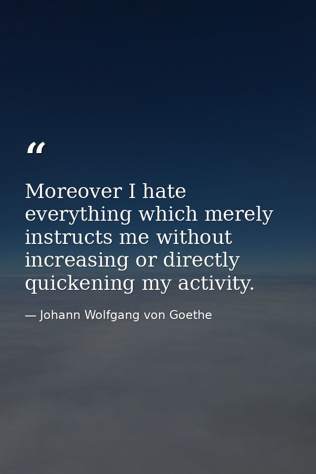 Moreover I hate everything which merely instructs me without increasing or directly quickening my activity. — Johann Wolfgang von Goethe