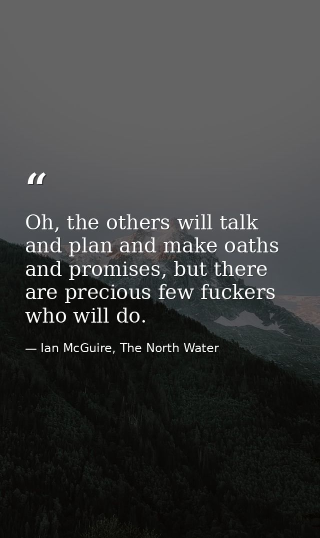 Oh, the others will talk and plan and make oaths and promises, but there are precious few fuckers who will do. — Ian McGuire, The North Water