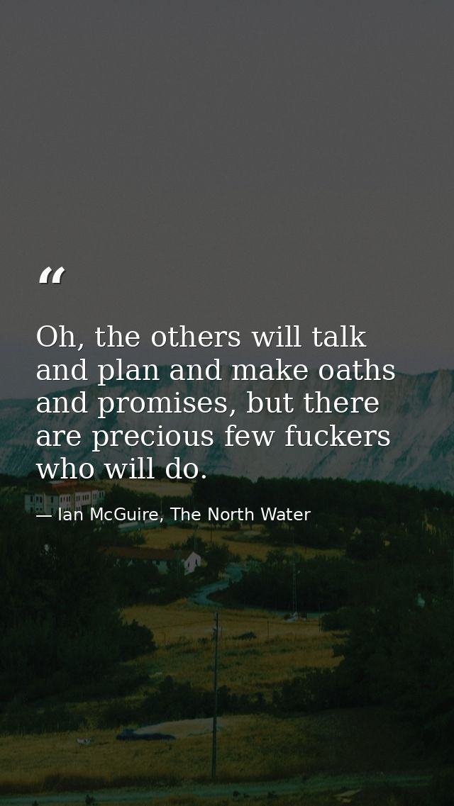 Oh, the others will talk and plan and make oaths and promises, but there are precious few fuckers who will do. — Ian McGuire, The North Water