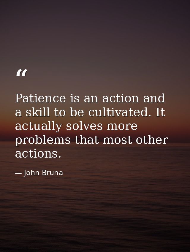 Patience is an action and a skill to be cultivated. It actually solves more problems that most other actions. — John Bruna