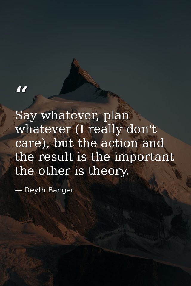 Say whatever, plan whatever (I really don't care), but the action and the result is the important the other is theory. — Deyth Banger