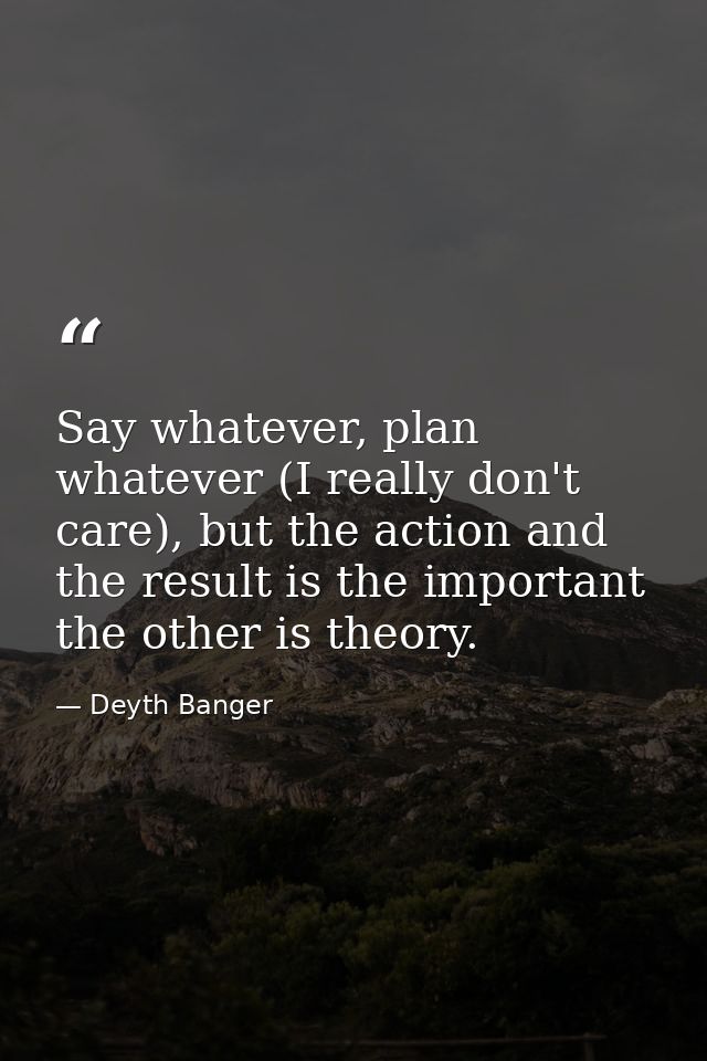 Say whatever, plan whatever (I really don't care), but the action and the result is the important the other is theory. — Deyth Banger