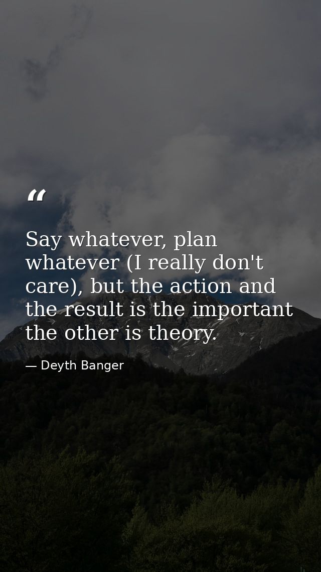 Say whatever, plan whatever (I really don't care), but the action and the result is the important the other is theory. — Deyth Banger