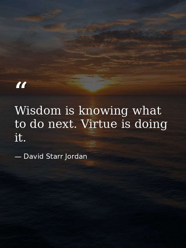 Wisdom is knowing what to do next. Virtue is doing it. — David Starr Jordan