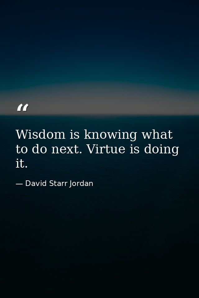 Wisdom is knowing what to do next. Virtue is doing it. — David Starr Jordan