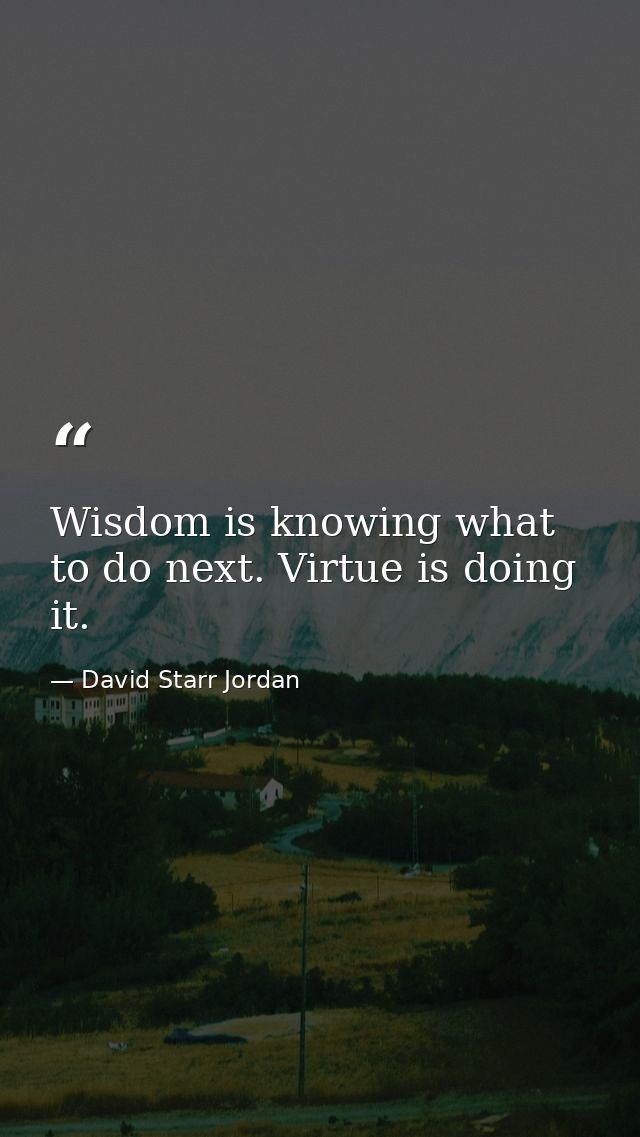 Wisdom is knowing what to do next. Virtue is doing it. — David Starr Jordan