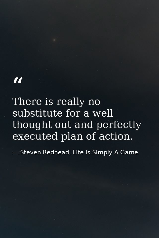 There is really no substitute for a well thought out and perfectly executed plan of action. — Steven Redhead, Life Is Simply A Game